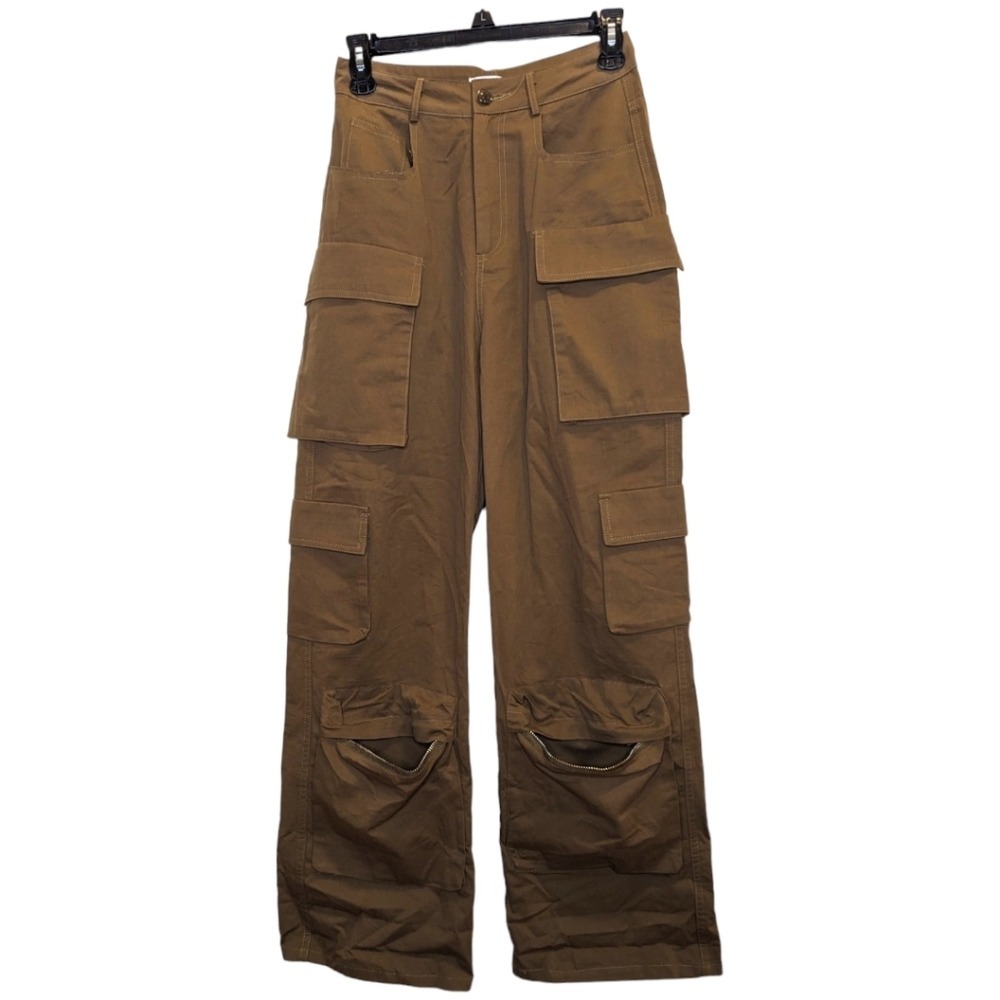 Molly King X Bayse Wide Leg Cargo Pants Khaki Utility Pocket Zipper Detail Cropp - Picture 6 of 14
